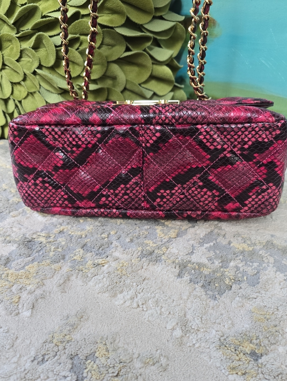 Michael Kors Sloan Fuchsia Quilted Snake Print Leather Chain Shoulder Bag - Picture 8 of 17